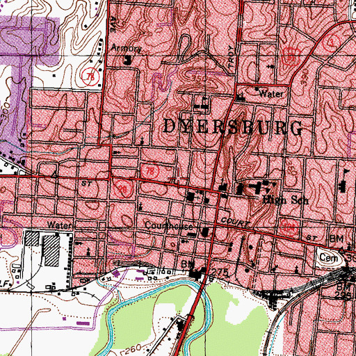 Topographic Map of Dyersburg Post Office, TN