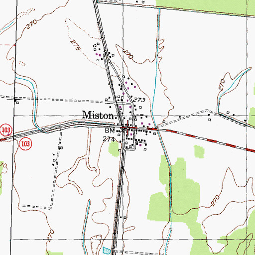 Topographic Map of Miston Post Office, TN
