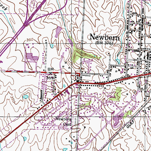 Topographic Map of Newbern Post Office, TN
