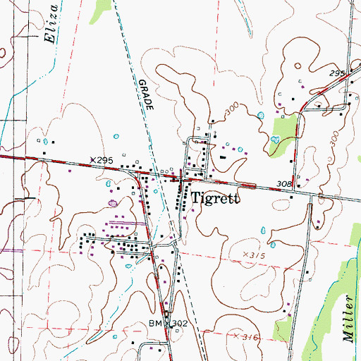 Topographic Map of Tigrett Post Office, TN