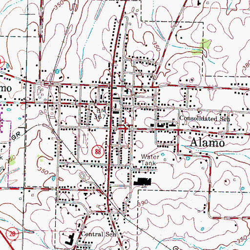 Topographic Map of Alamo Post Office, TN