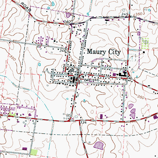 Topographic Map of Maury City Post Office, TN