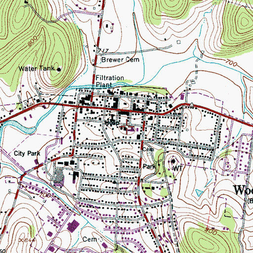 Topographic Map of Woodbury Post Office, TN
