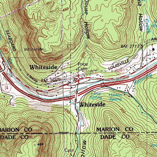 Topographic Map of Whiteside Post Office, TN