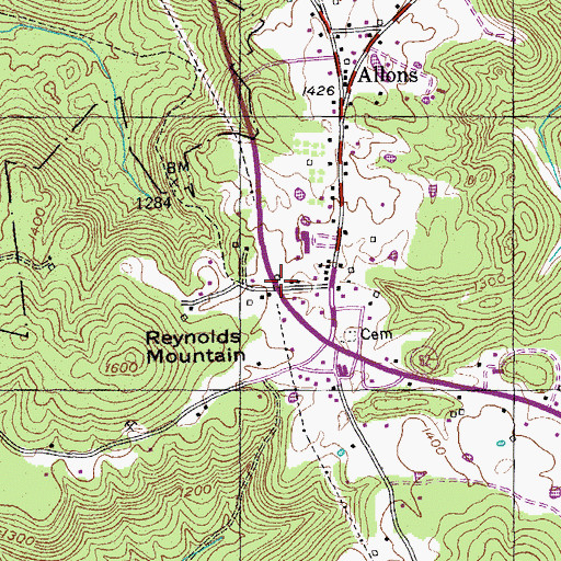 Topographic Map of Allons Post Office (historical), TN