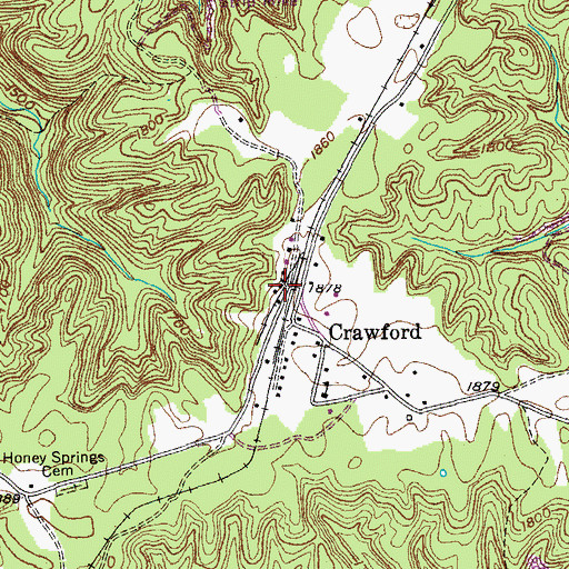 Topographic Map of Crawford Post Office, TN