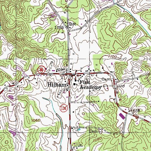 Topographic Map of Hilham Post Office, TN