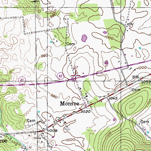 Topographic Map of Monroe Post Office, TN