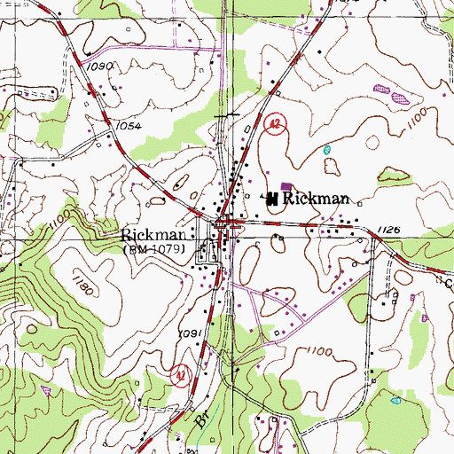 Topographic Map of Rickman Post Office, TN
