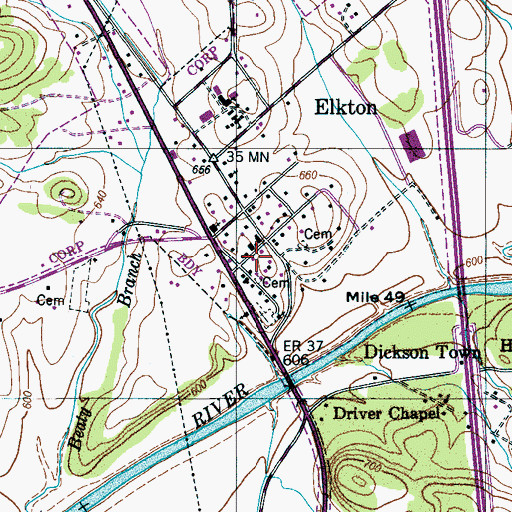 Topographic Map of Elkton Post Office, TN