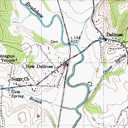 Topographic Map of Dellrose Post Office, TN