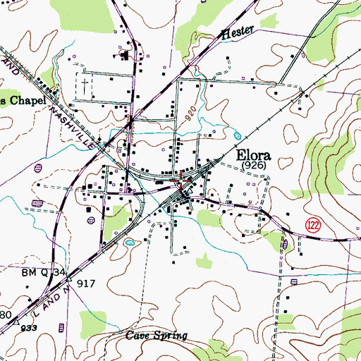 Topographic Map of Elora Post Office, TN