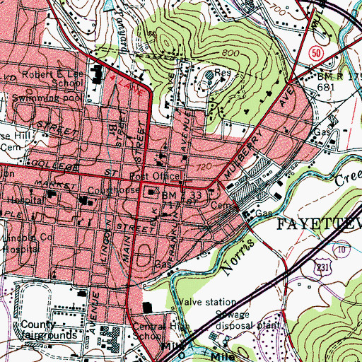 Topographic Map of Fayetteville Post Office, TN