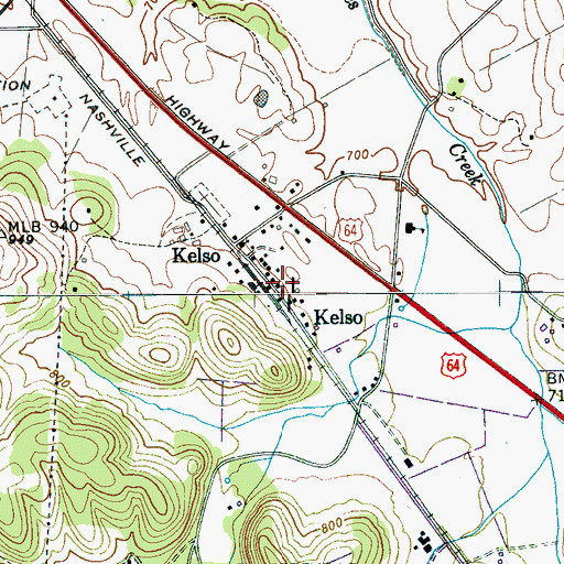 Topographic Map of Kelso Post Office, TN