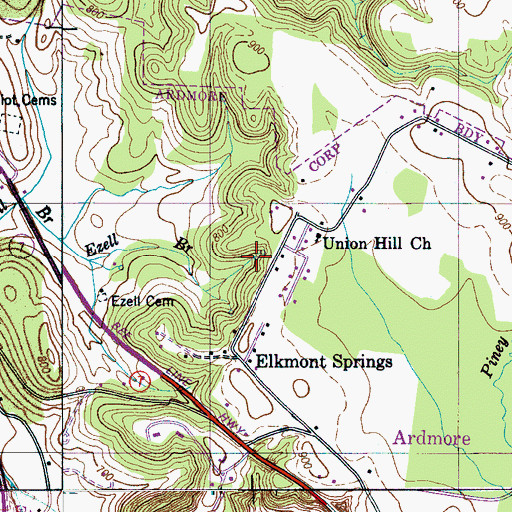 Topographic Map of Elkmont Springs, TN