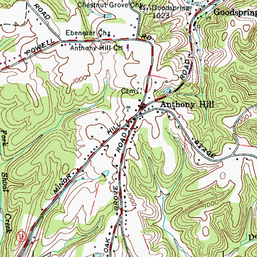 Topographic Map of Goodspring Post Office, TN