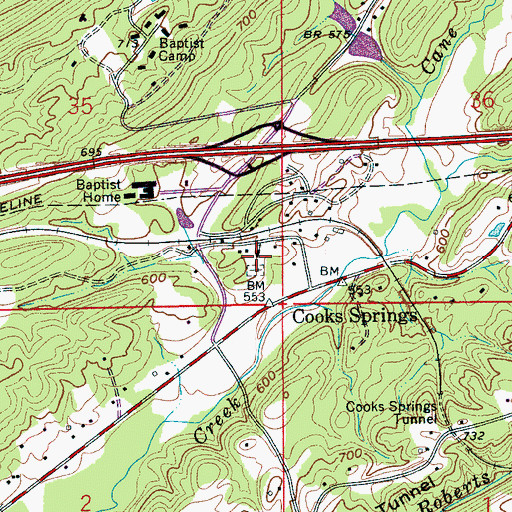 Topographic Map of Cook Springs Baptist Church, AL