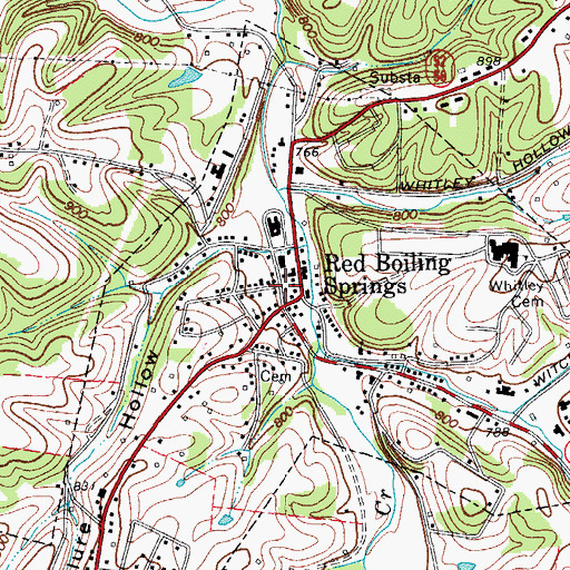 Topographic Map of Red Boiling Springs Post Office, TN