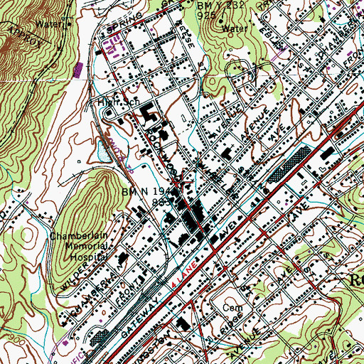 Topographic Map of Rockwood Post Office, TN