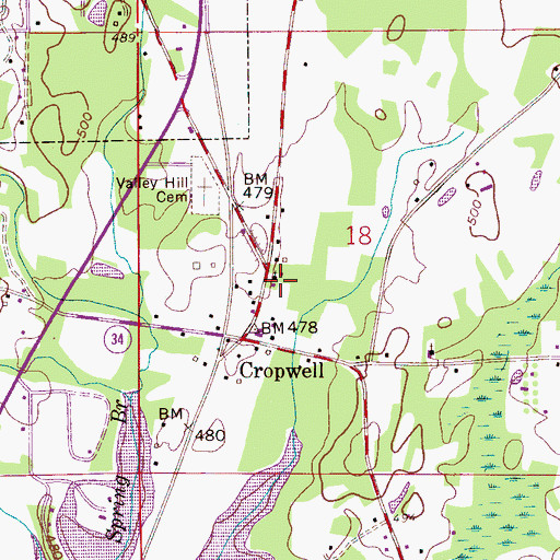 Topographic Map of Cropwell Baptist Church, AL