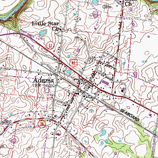Topographic Map of Adams Post Office, TN