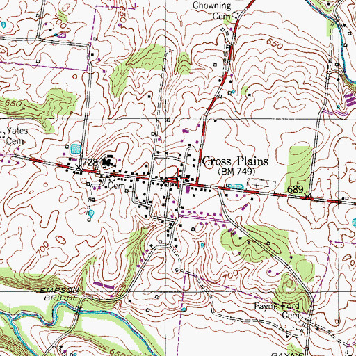 Topographic Map of Cross Plains Post Office, TN