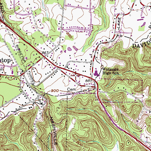 Topographic Map of Ridgetop Post Office, TN