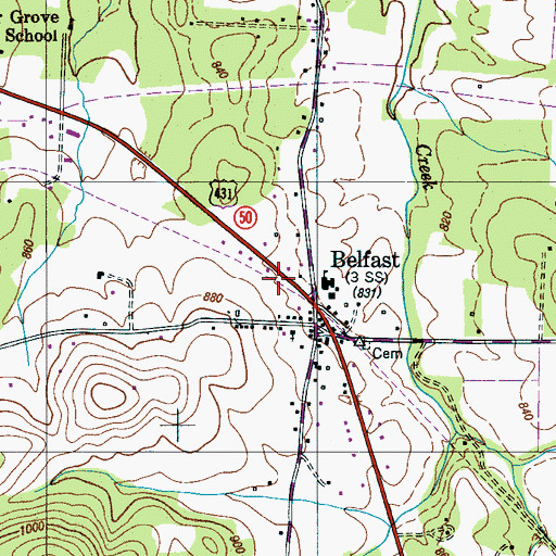 Topographic Map of Belfast Post Office, TN