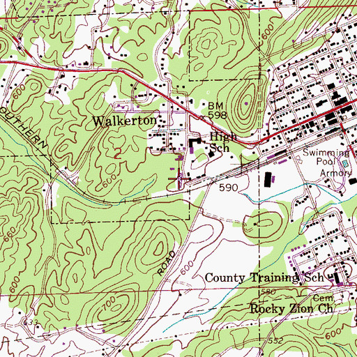 Topographic Map of Duran Junior High School, AL