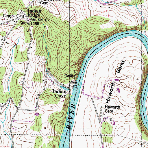 Topographic Map of Indian Cave Spring, TN