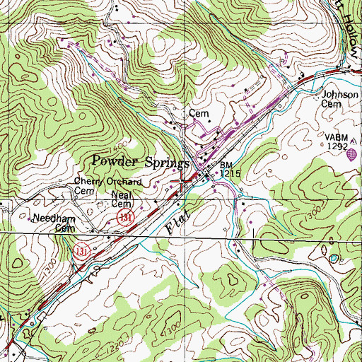 Topographic Map of Powder Springs Post Office, TN