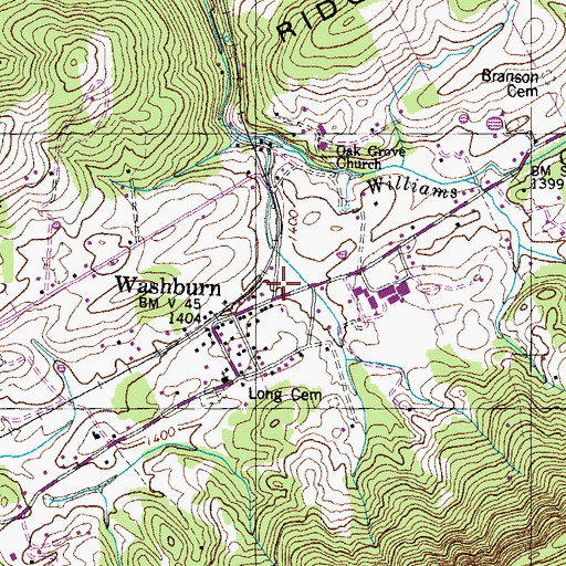 Topographic Map of Washburn Post Office, TN