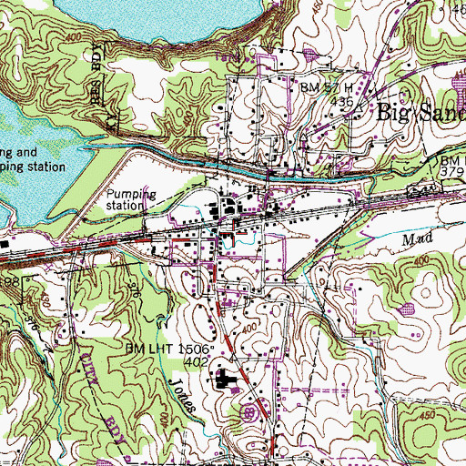 Topographic Map of Big Sandy Post Office, TN