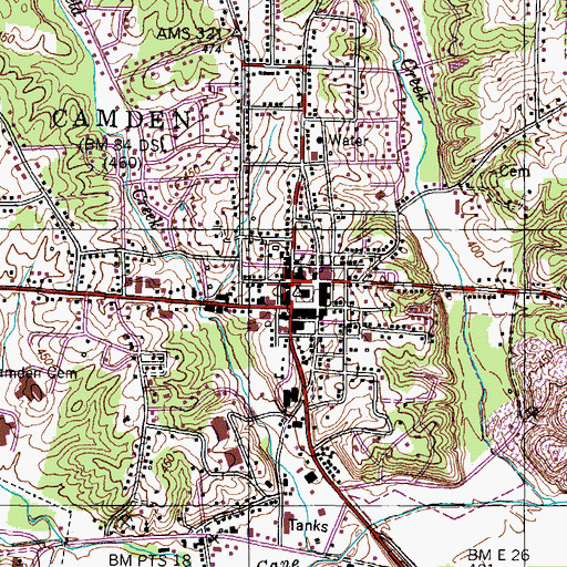 Topographic Map of Camden Post Office, TN
