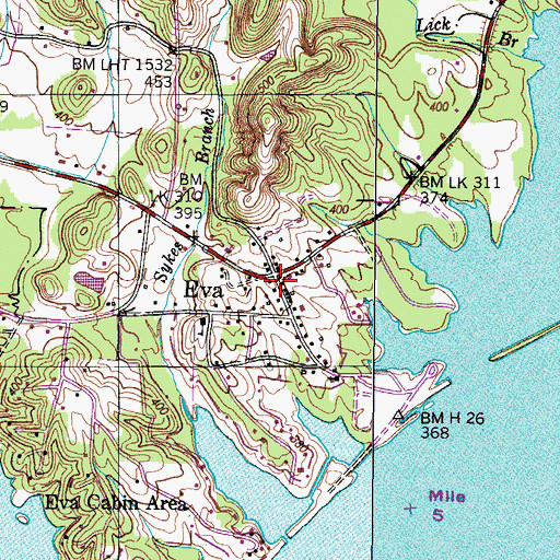 Topographic Map of Eva Post Office, TN