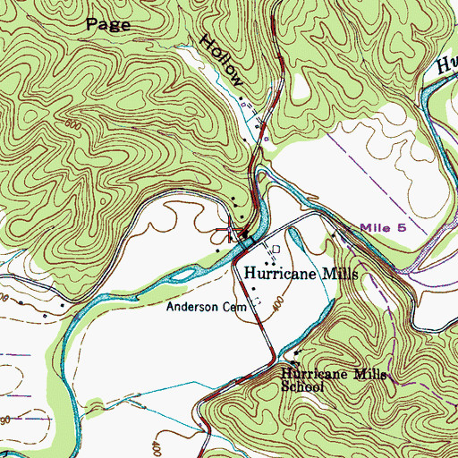 Topographic Map of Hurricane Mills Post Office, TN