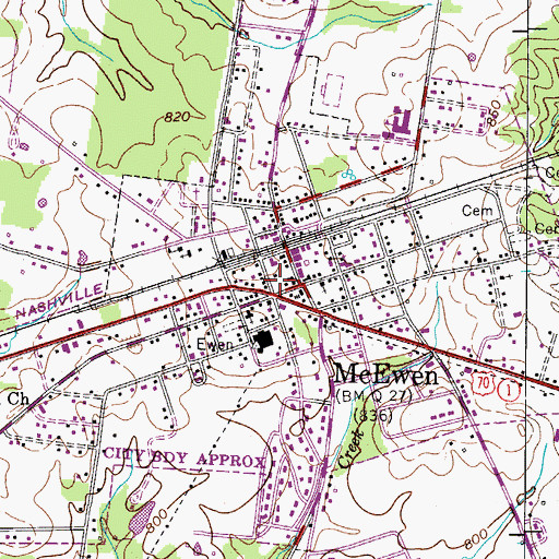 Topographic Map of McEwen Post Office, TN