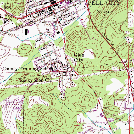 Topographic Map of First Baptist Church, AL