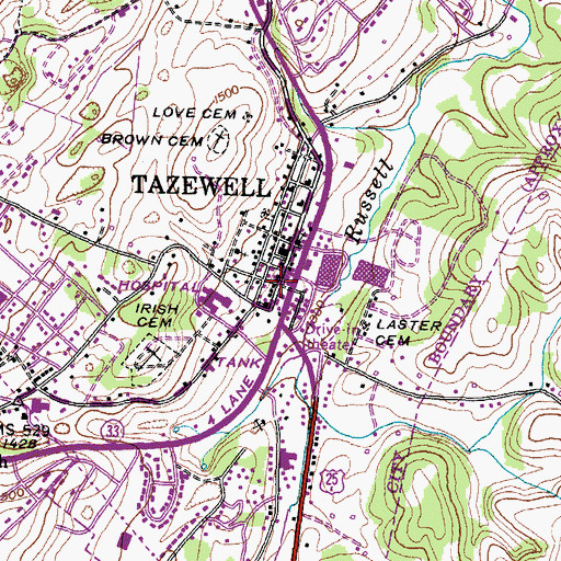 Topographic Map of Tazewell Post Office, TN