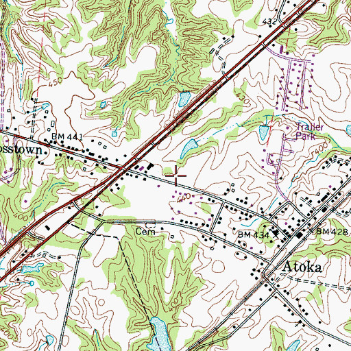 Topographic Map of Atoka Post Office, TN