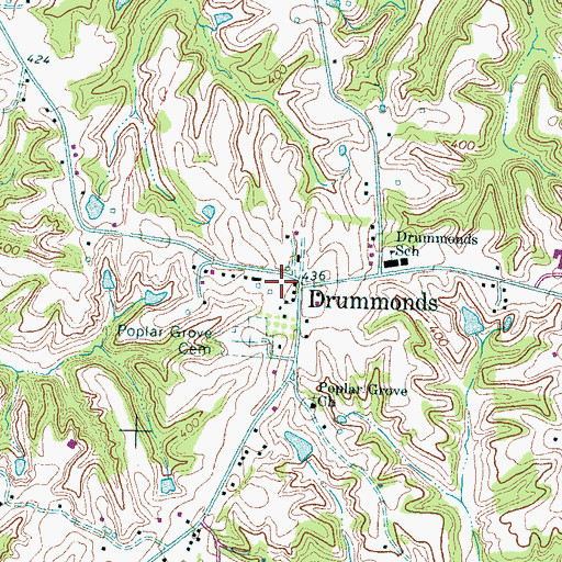 Topographic Map of Drummonds Post Office, TN