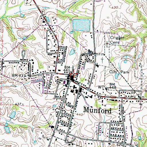 Topographic Map of Munford Post Office, TN
