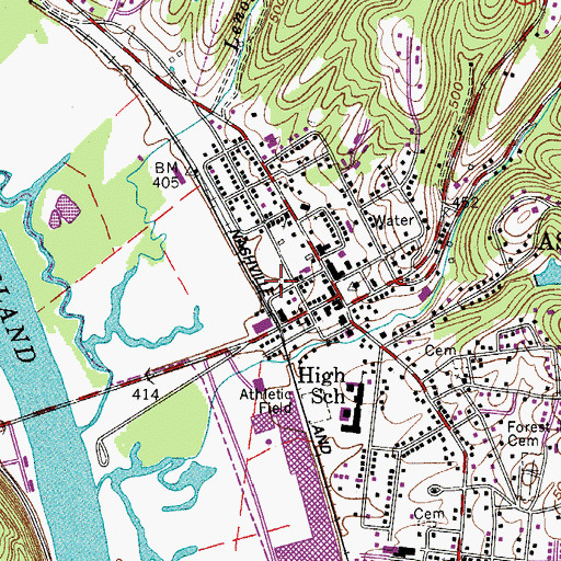 Topographic Map of Ashland City Post Office, TN