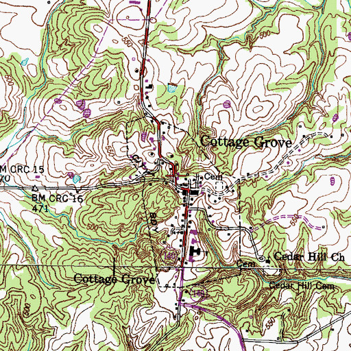 Topographic Map of Cottage Grove Post Office, TN