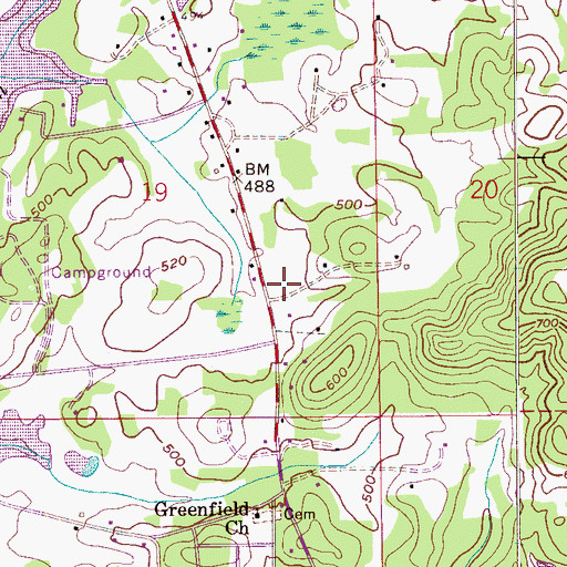 Topographic Map of Greenfield School (historical), AL