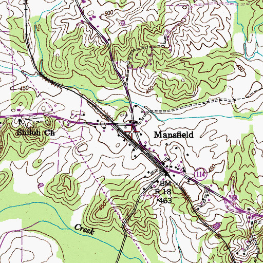 Topographic Map of Mansfield Post Office, TN