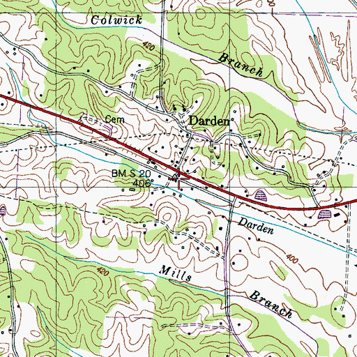 Topographic Map of Darden Post Office, TN