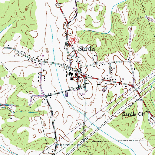 Topographic Map of Sardis Post Office, TN