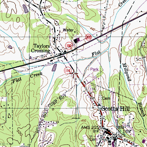 Topographic Map of Scotts Hill Post Office, TN