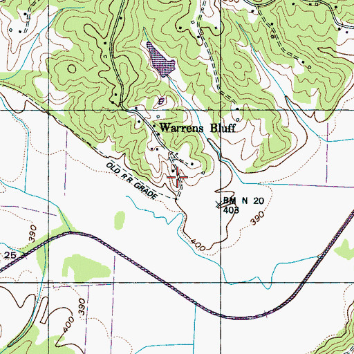 Topographic Map of Warrens Bluff Post Office (historical), TN